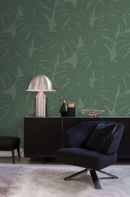 Origin Wallcoverings papier peint panoramique feuilles avec structure tissée vert - 200 x 300 cm - 357228