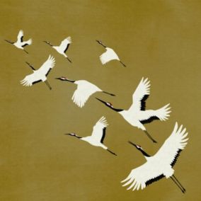 Origin Wallcoverings papier peint panoramique oiseaux de grue jaune ocre - 3 x 3 m - 357236