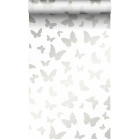 Origin Wallcoverings papier peint papillons blanc mat et argent brillant - 0,53 x 10,05 m - 347690