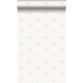 Origin Wallcoverings papier peint petites couronnes blanc brillant et rose - 0,53 x 10,05 m - 347702