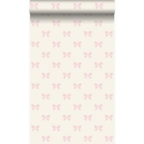 Origin Wallcoverings papier peint petits noeuds ruban blanc brillant et rose clair - 53 cm x 10,05 m - 346846