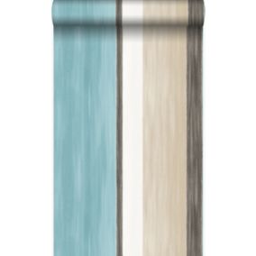 Origin Wallcoverings papier peint à rayures turquoise et beige - 53 cm x 10,05 m - 346929