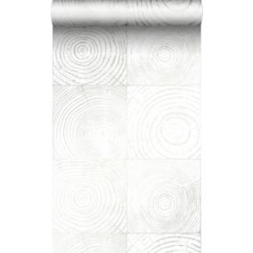 Origin Wallcoverings papier peint sections transversales des troncs d'arbres blanc et argent - 53 cm x 10,05 m - 347543