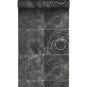 Origin Wallcoverings papier peint sections transversales des troncs d'arbres noir mat et argent - 53 cm x 10,05 m - 347544