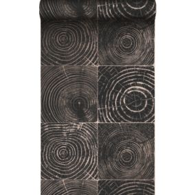 Origin Wallcoverings papier peint sections transversales des troncs d'arbres noir mat et bronze brillant - 53 cm x 10,05 m - 34755