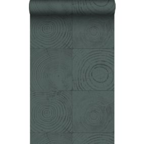 Origin Wallcoverings papier peint sections transversales des troncs d'arbres vert émeraude - 53 cm x 10,05 m - 347549