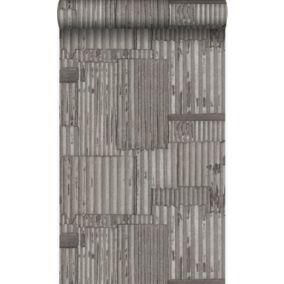 Origin Wallcoverings papier peint tôles ondulées en métal industrielles 3D gris foncé - 53 cm x 10,05 m - 347618