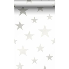 Origin Wallcoverings papier peint étoiles blanc mat et argent brillant - 0,53 x 10,05 m - 347696