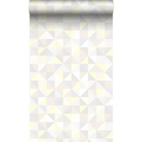 Origin Wallcoverings papier peint triangles beige crème clair, gris chaud clair, jaune pastel et beige clair brillant - 53 cm x 10