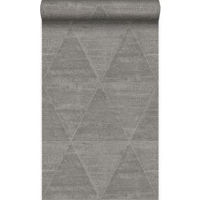 Origin Wallcoverings papier peint triangles métalliques vieillis, altérés et touchés gris industriel - 53 cm x 10,05 m - 337603