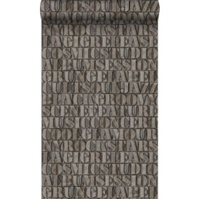 Origin Wallcoverings papier peint vieilles lettres imprimées en fer brun rouille - 53 cm x 10,05 m - 347592