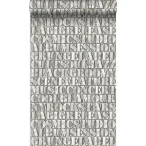 Origin Wallcoverings papier peint vieilles lettres imprimées en fer gris - 53 cm x 10,05 m - 347593