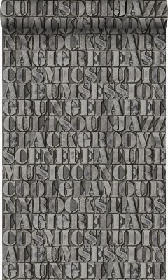 Origin Wallcoverings papier peint vieilles lettres imprimées en fer gris foncé - 53 cm x 10,05 m - 347591