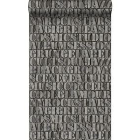 Origin Wallcoverings papier peint vieilles lettres imprimées en fer gris foncé - 53 cm x 10,05 m - 347591