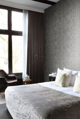 Origin Wallcoverings papier peint vieilles lettres imprimées en fer gris foncé - 53 cm x 10,05 m - 347591