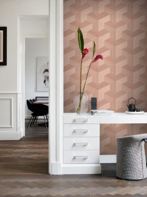 Origin Wallcoverings PP intissé éco texture graphique 3D rose terracotta - 0.53 x 10.05 m - 347950