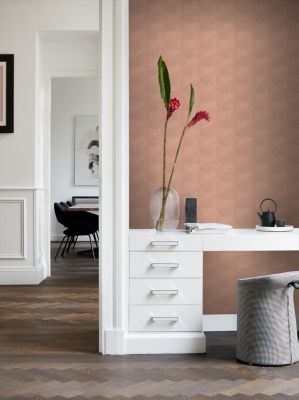 Origin Wallcoverings PP intissé éco texture graphique 3D rose terracotta - 50 x 900 cm - 347995