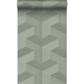 Origin Wallcoverings PP intissé éco texture graphique 3D vert grisé - 0.53 x 10.05 m - 347951