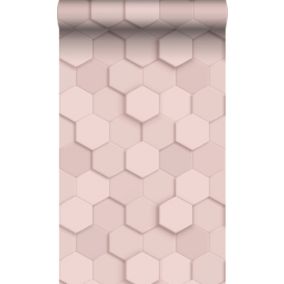 Origin Wallcoverings PP intissé éco texture hexagone 3d rose clair - 0,53 x 10,05 m - 347849