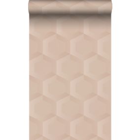 Origin Wallcoverings PP intissé éco texture hexagone 3d rose clair - 0.53 x 10.05 m - 348020