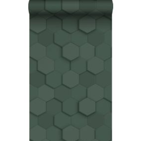 Origin Wallcoverings PP intissé éco texture hexagone 3d vert foncé - 0,53 x 10,05 m - 347852
