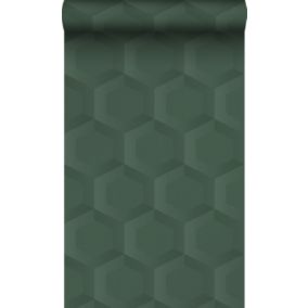 Origin Wallcoverings PP intissé éco texture hexagone 3d vert foncé - 0.53 x 10.05 m - 348021