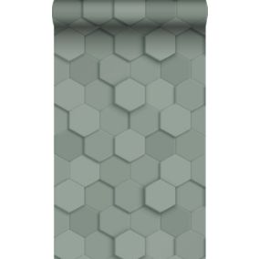 Origin Wallcoverings PP intissé éco texture hexagone 3d vert grisé - 0,53 x 10,05 m - 347851