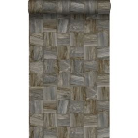 Origin Wallcoverings PP intissé éco texture morceaux carrés de déchets de bois brun foncé - 53 cm x 10,05 m - 347519