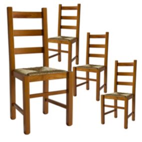 ORTA - Lot de 4 Chaises Teinté Chêne et Assises en Paille