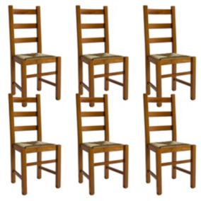 ORTA - Lot de 6 Chaises Teinté Chêne et Assises en Paille