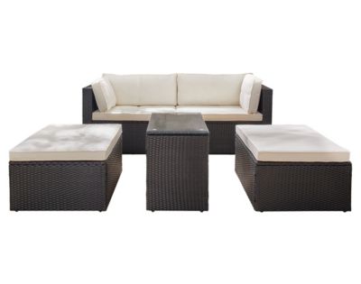 Otaki - salon bas de jardin modulable 5 places - résine tressée noire et coussins beiges - Best Mobilier