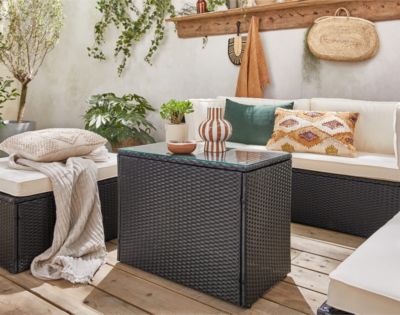 Otaki - salon bas de jardin modulable 5 places - résine tressée noire et coussins beiges - Best Mobilier