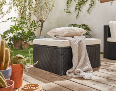 Otaki - salon bas de jardin modulable 5 places - résine tressée noire et coussins beiges - Best Mobilier