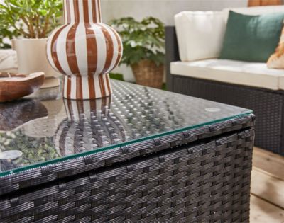 Otaki - salon bas de jardin modulable 5 places - résine tressée noire et coussins beiges - Best Mobilier