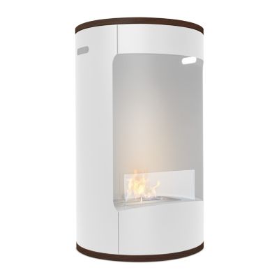 Ottaviano - Cheminée au bioéthanol de sol avec double étagère en bois mélaminé,D40xH67,5 cm couleur blanc