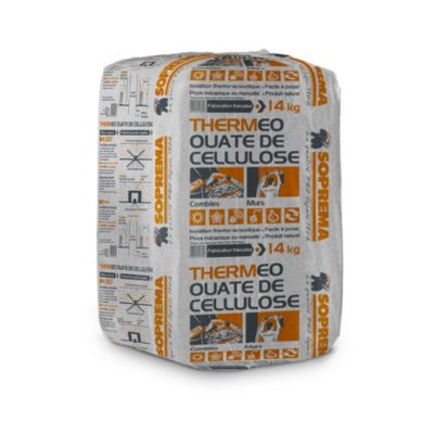 Ouate de cellulose à souffler Soprema Thermeo 14 kg R. 7 m²K/W (vendu au sachet)