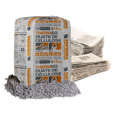Ouate de cellulose à souffler Soprema Thermeo 14 kg R. 7 m²K/W (vendu au sachet)