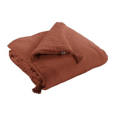 OUREA - Chemin de Lit 90x200cm Capitonné Gaze de Coton Terracotta