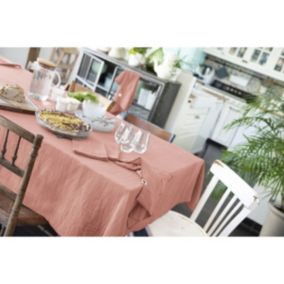 OUREA - Nappe Rectangulaire 150x250cm Gaze de Coton Rose Pêche