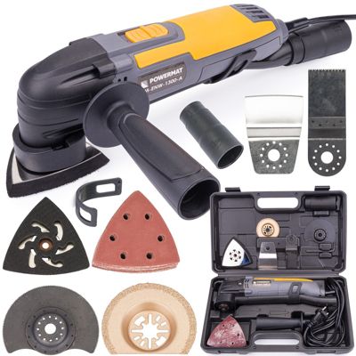 Outil multifonction 1300 W avec 5 embouts 20 feuilles abrasives et mallette