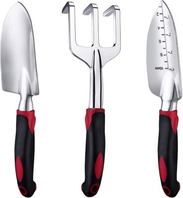 Outils de jardinage, ensemble de 3 outils de jardinage robustes en fonte d'aluminium (rouge)