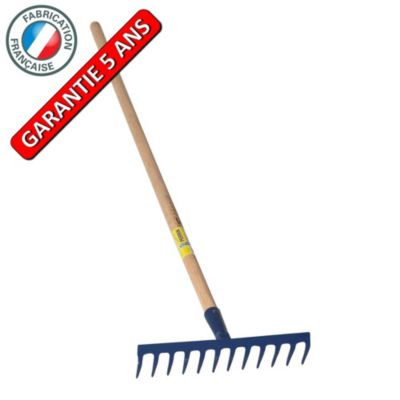 Outils Perrin Râteau 12 dents courbes soudées manche 1,5m, outil trempé haute résistance, jardin,potager