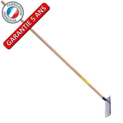 Outils Perrin Râteau forgé 14 dents courbes manche bois 1,50 m, outil trempé haute résistance, jardin
