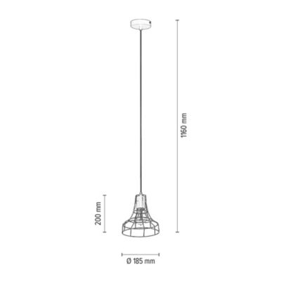 Outline Lampe Suspendue 1xE27 Max.60W Métal Noir/Câble PVC Noir