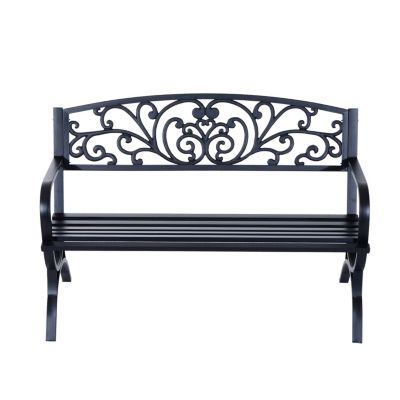 Outsunny Banc de Jardin terrasse en Acier Fonte Noir 3 Places 127 x 60 x 85 cm Charge Max 250 Kg