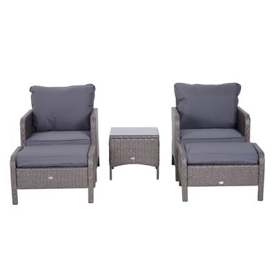 Outsunny Lot de 2 fauteuils de jardin grand confort repose-pied table basse résine tressée imitation rotin coussins gris