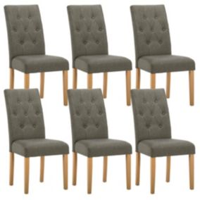 OXFORD - Lot de 6 Chaises Gris Taupe avec Boutons