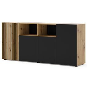 Ozzy - buffet bas - bois et noir - 180 cm - Best Mobilier