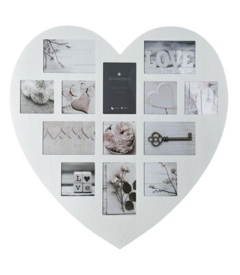 Pêle - mêle "Coeur" - bois et verre - 13 photos - Blanc- Atmosphera