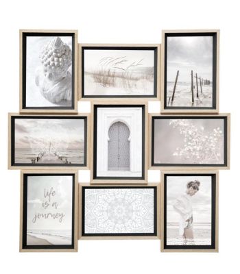 Pêle - mêle "Moly" - bois et verre - 9 photos - Blanc- Atmosphera